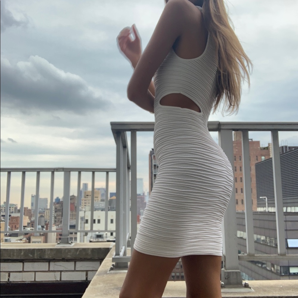 Bebe White Ribbed Cut-Out Dress